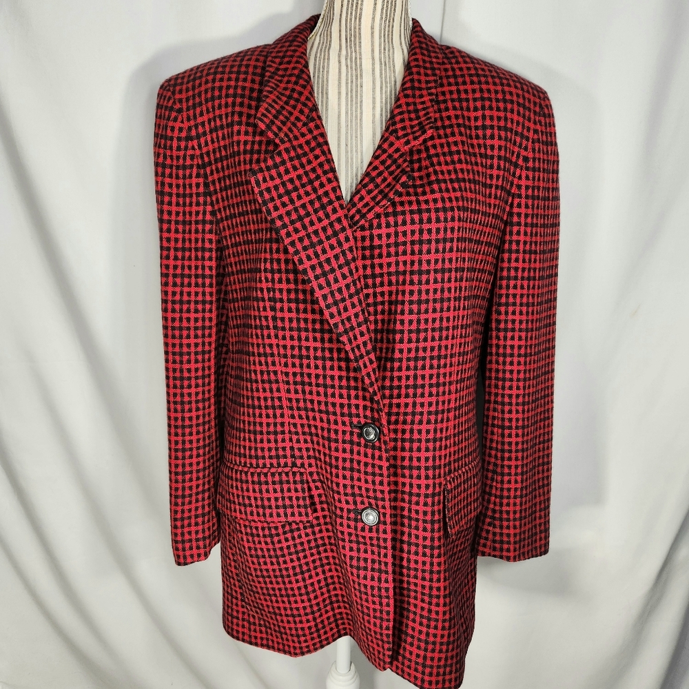 YL Collection Red & Black Mid-Length Blazer Size 10